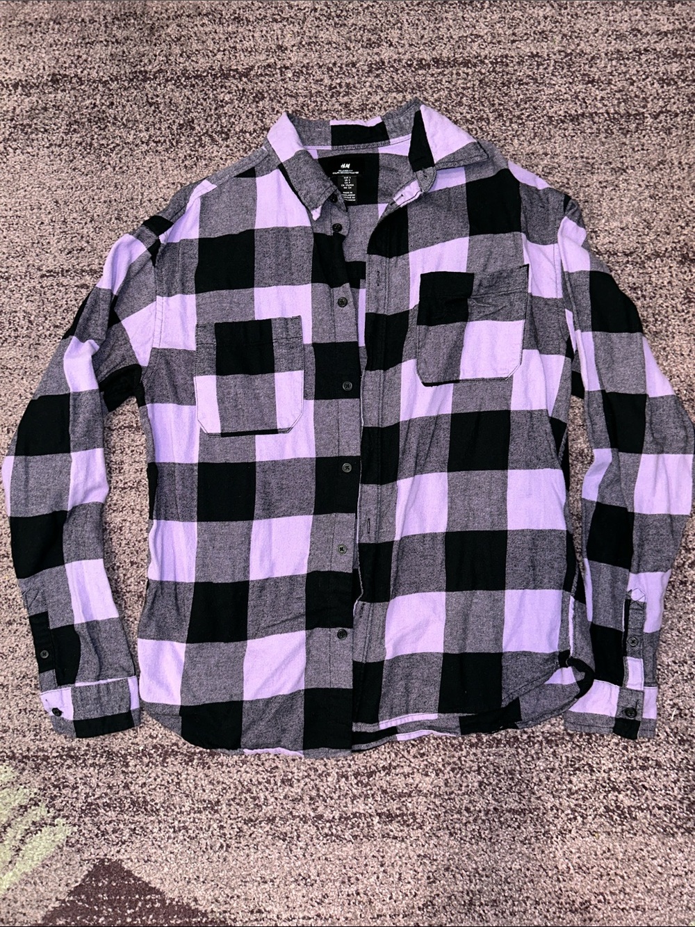 H&M Plaid Button-Up Shirt - Purple & Black